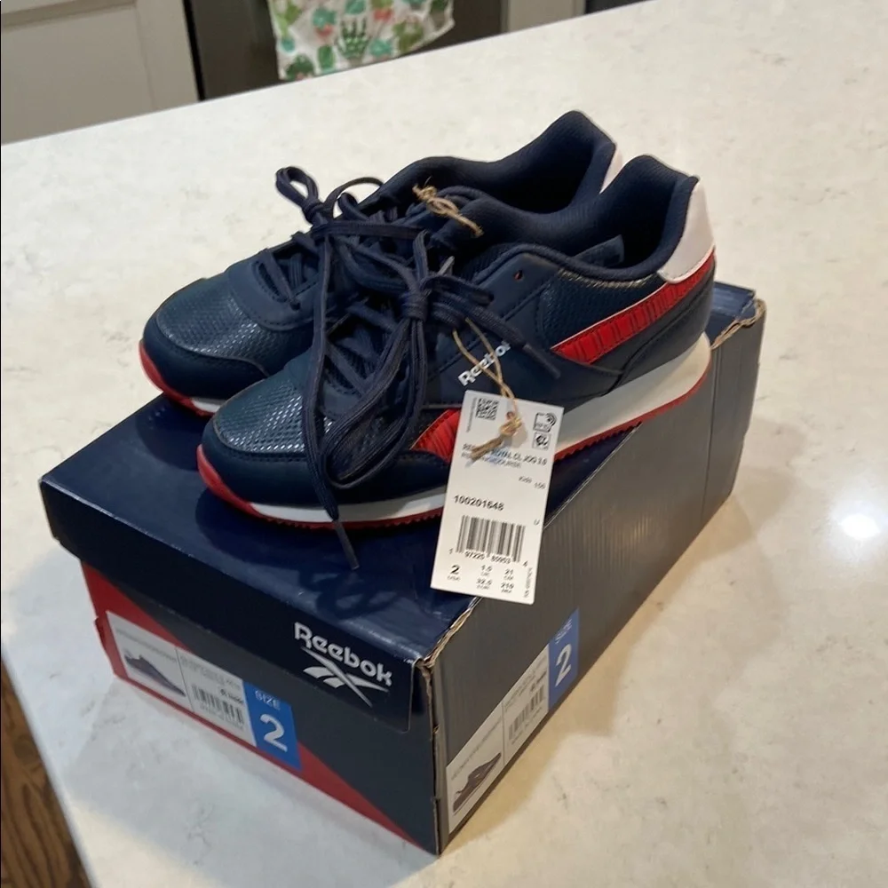 Kids NIB Reebok Royal CL Jog Blue and Red Athletic Sneakers Size 2